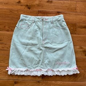 Light Wash Denim Skirt with Lace